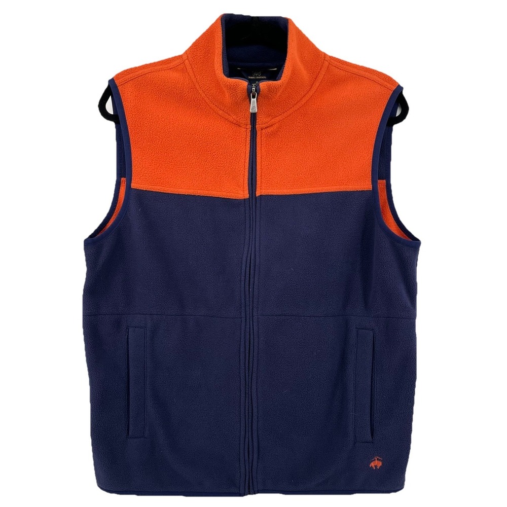 Brooks Brothers 356 Men's Vest Orange Navy Size M Fleece Sleeveless Full Zip‎